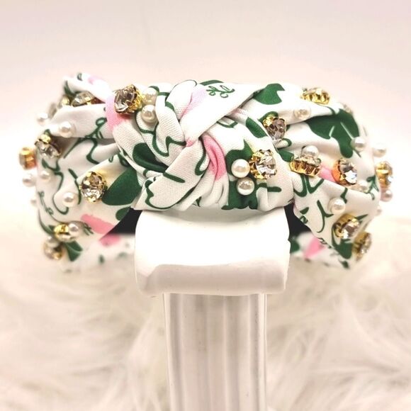 New CLOVER HEART PEARL RHINESTONE HEADBAND - Picture 2 of 6